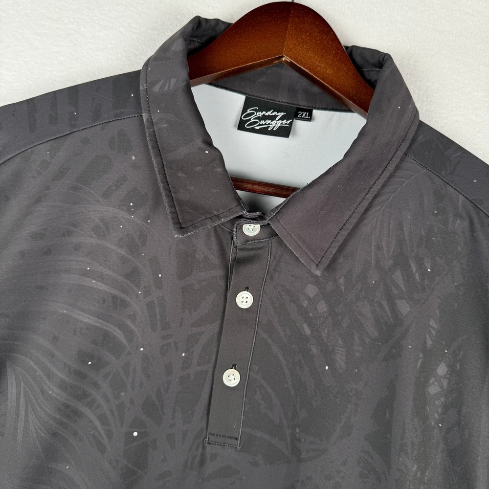 Sunday Swagger Polo‎ Shirt Mens 2XL Black Floral Galaxy Golf Performance Stretch